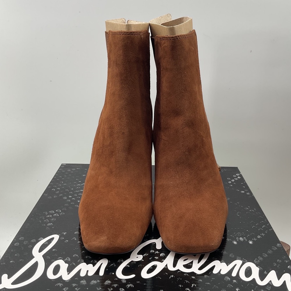 Sam Edelman Codie Ankle Boots Brown Suede Square Toe Block Heel Booties NEW